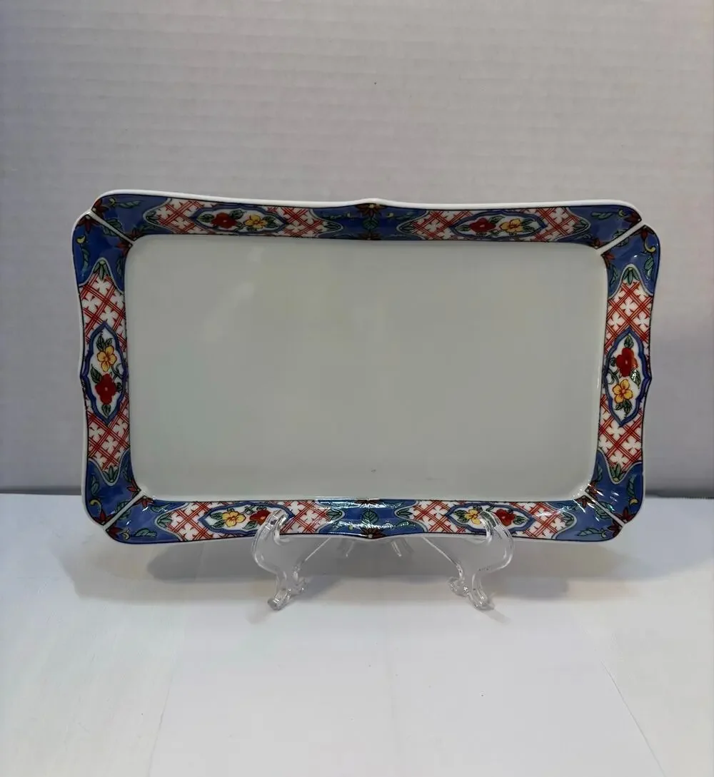 Vintage Rectangle porcelain serving platter with an Asian/Oriental motif